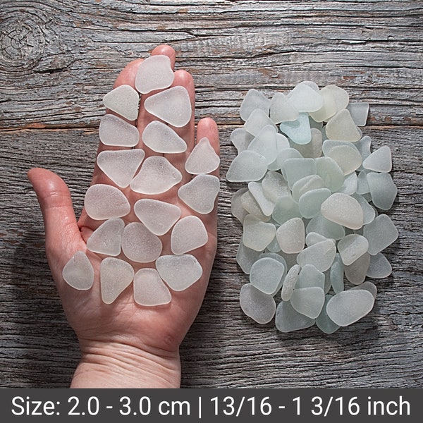 Authentic frosted sea glass Lot 90pcs, Size from 2 to 3cm, White Blue Sea glass for mosaic art, crafting, beach decor