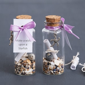 Esprimi un desiderio regalo Stella marina, Messaggio in una bottiglia tappata, Bomboniere per feste in spiaggia, Arredamento da spiaggia, Regalo di compleanno personalizzato, Regalo migliore amico / L