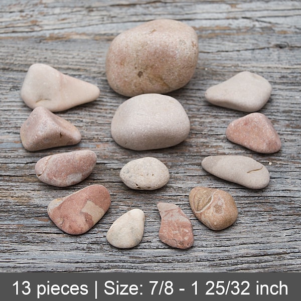 Pink beach pebbles 13pcs, Unpolished unique Blessing stones, Zen smooth rocks, Rare Raw beach stones, Beach house decor, Wedding favor