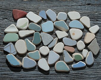 Small beach pottery pieces 42pcs. Authentic sea pottery for beach jewelry, Mosaics, Table decor