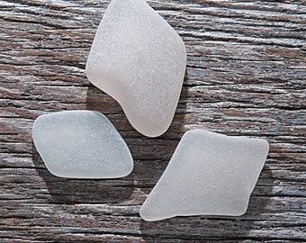 Sea glass diamond shaped pieces 3 pcs. Frosted beach fragments for jewelry. Unusual shaped sea glass. Beach art