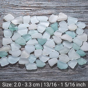 White and Blue sea glass bulk 70pcs. Medium beach glass mix. Beach mosaic. Jewelry supplies. Sea glass decor. Seating cards