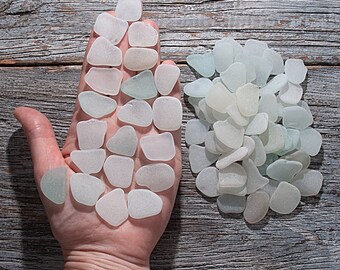 Frosted white and blue beach glass bulk 75pcs. Medium sea glass filler. Genuine sea glass craft. Beach glass wind chime. Nautical home decor