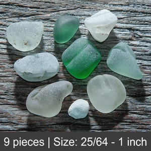 Blanc Bleu Vert Cabochons verre de mer 9pcs, Verre de plage épais givré, Pièce de qualité pour objets de collection, Décor sur le thème de la mer, Fournitures de bijoux