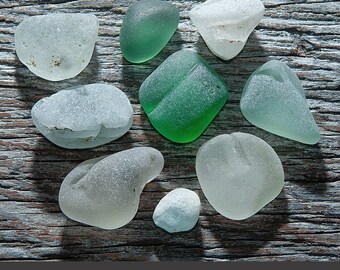 White Blue Green Cabochons sea glass 9pcs, Frosted thick beach glass, Collectibles Quality piece, Sea themed decor, Jewelry supplies