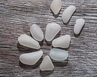 Frosted bottle bottom beach glass fragments 10pcs, White sea glass for jewelry, Beach craft supplies, Beach table decor