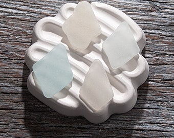 Sea glass diamond shaped pieces 4 pcs. Beach fragments for jewelry making. Beach earrings supplies