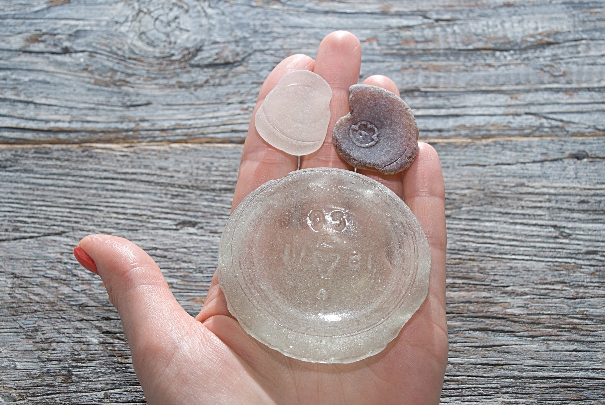 Bottle Bottoms 3pcs Round Beach Glass Large Sea Glass Etsy