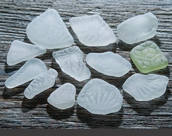 Patterned beach glass 12pcs, Sea glass Jewelry supplies, Nautical jewelry Bulk Sea glass for craft, Beach glass pendant