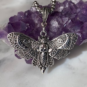 Deaths Head Moth Necklace, Gothic Moth Pendent, Gothic Witch Jewelry, Skull Moth, Gift For Goths, Celestial Jewelry