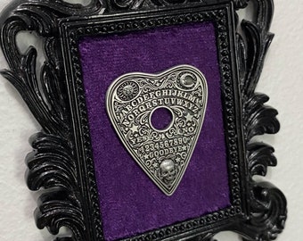 Gothic Wall Art, Silver and Black Ouija Planchette, Mystic Oracle Art, Ornate Black Frame, Oddity Wall ornament