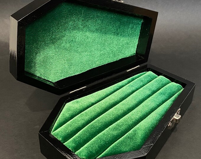 Coffin Ring Box, Victorian Gothic Jewelry Box, Arsenic Green, Skull and Bones Cameo, Ring