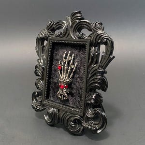 Gothic Wall Art, Gothic Luxury, Jewel Encrusted Skeleton Hand Art, Ornate Black Frame, Victorian Hand Wall Art, Oddity, Wall ornament
