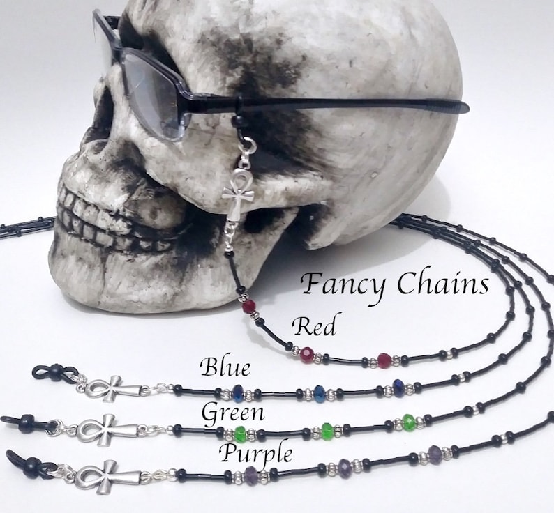 Gothic Ankh Eyeglass Chain Black Red Blue or Green Beaded Etsy
