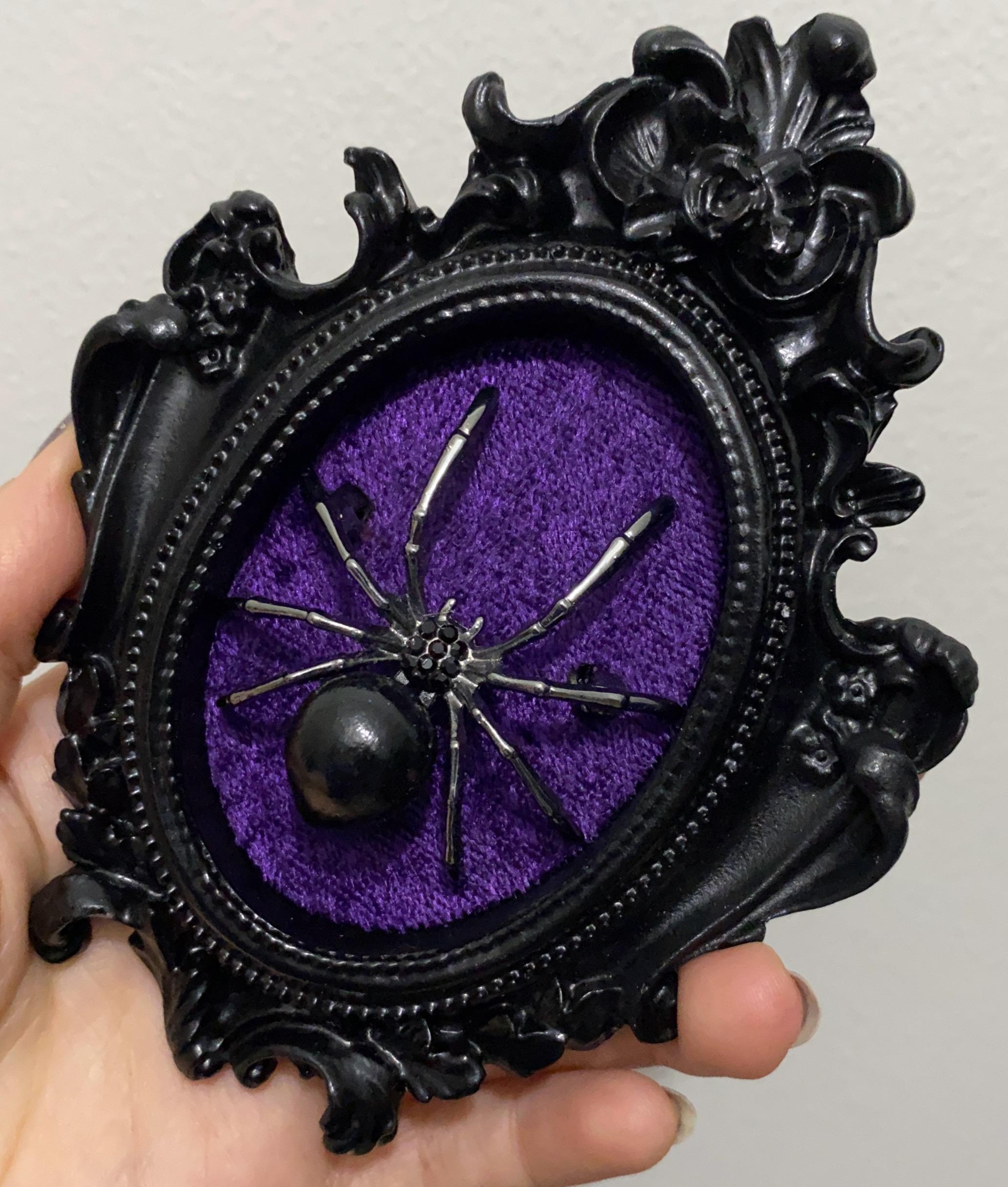 Gothic Wall Art, Gothic Home Decor, Black Widow Spider, Purple Velvet, Ornate Black Frame, Oddity Wall ornament, Spider Decor