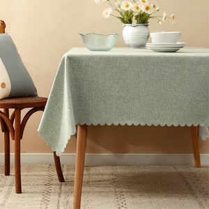 Sage Scalloped Solid Color Tablecloth Wrinkle-Free Washable Table Cover for Indoor Outdoor Everyday Use - 6 Sizes Available