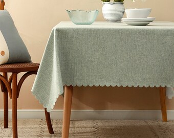 Sage Scalloped Solid Color Tablecloth Wrinkle-Free Washable Table Cover for Indoor Outdoor Everyday Use - 6 Sizes Available