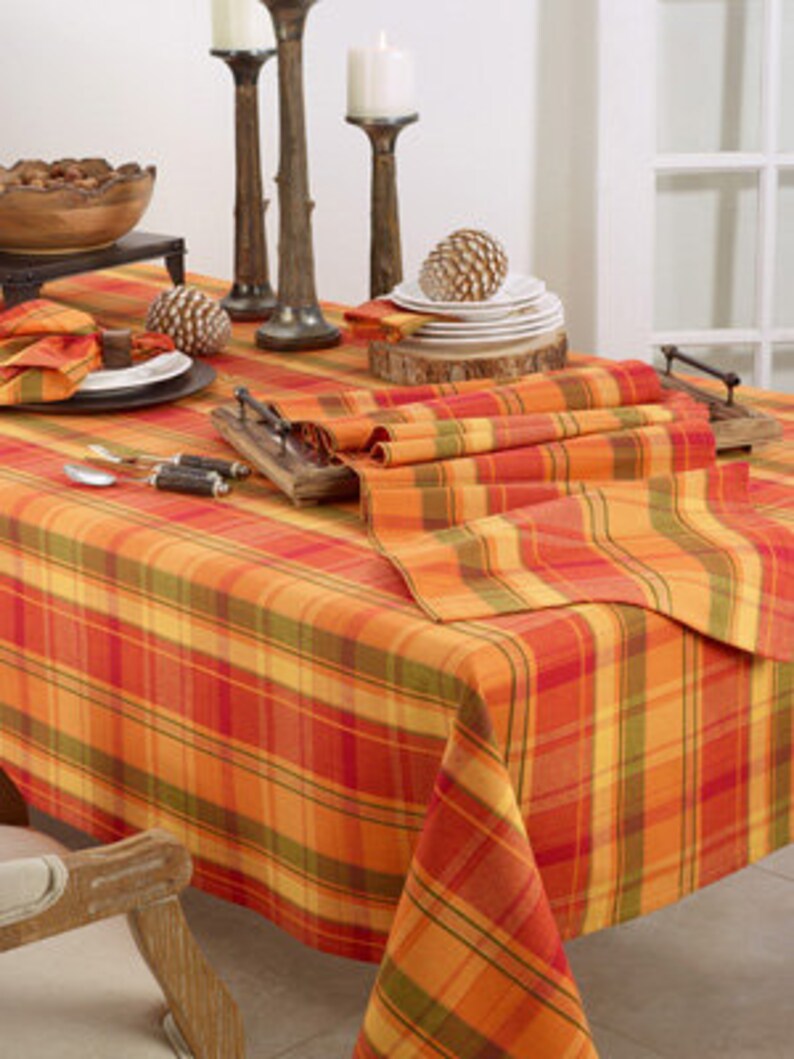 Fall Harvest Rustic Tartan Cotton Plaid Table Runner image 1