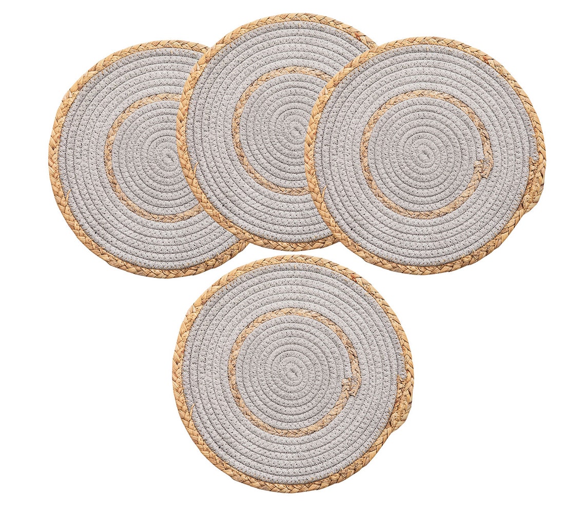 Hand Woven Rattan Cotton Rope Round Placemats Set of 4 Etsy