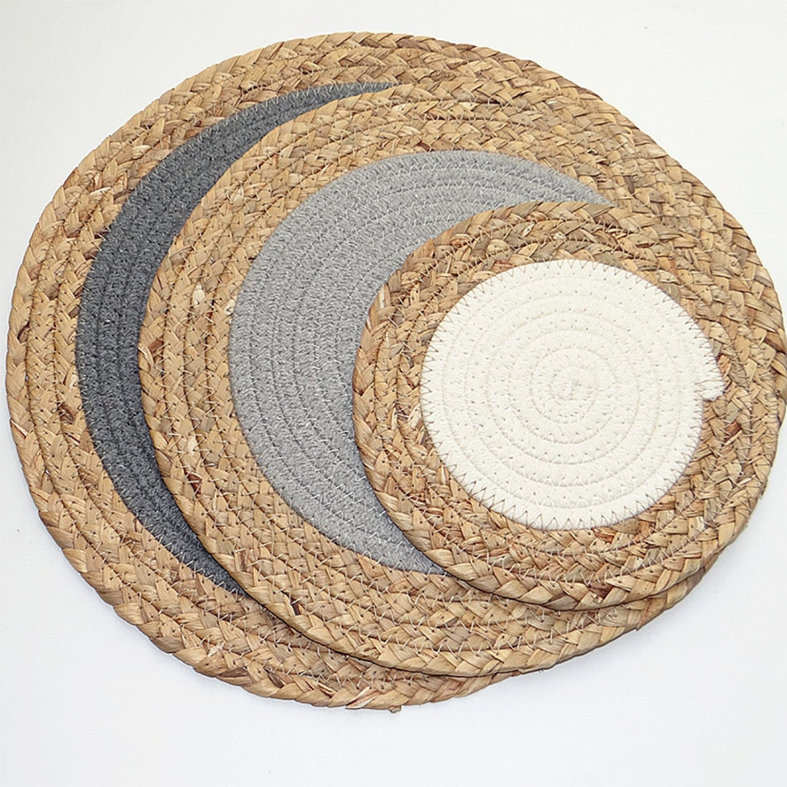 Braided Hand Woven Round Placemats Set of 4 Rattan Cotton Etsy