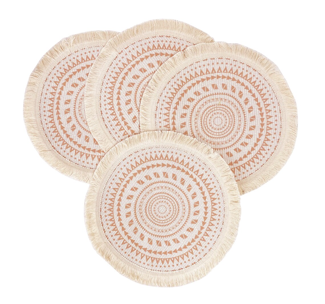 Boho Geometric Fringe Cotton Placemats 13 Round Set of Etsy