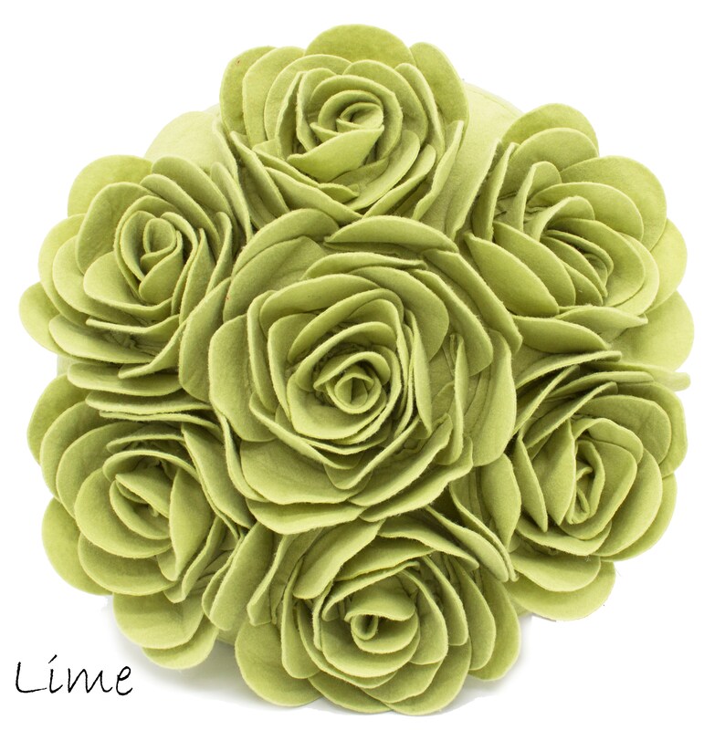 Multi Rose Motifs Felt 15-inch Round Decorative Throw Pillow Case+Insert