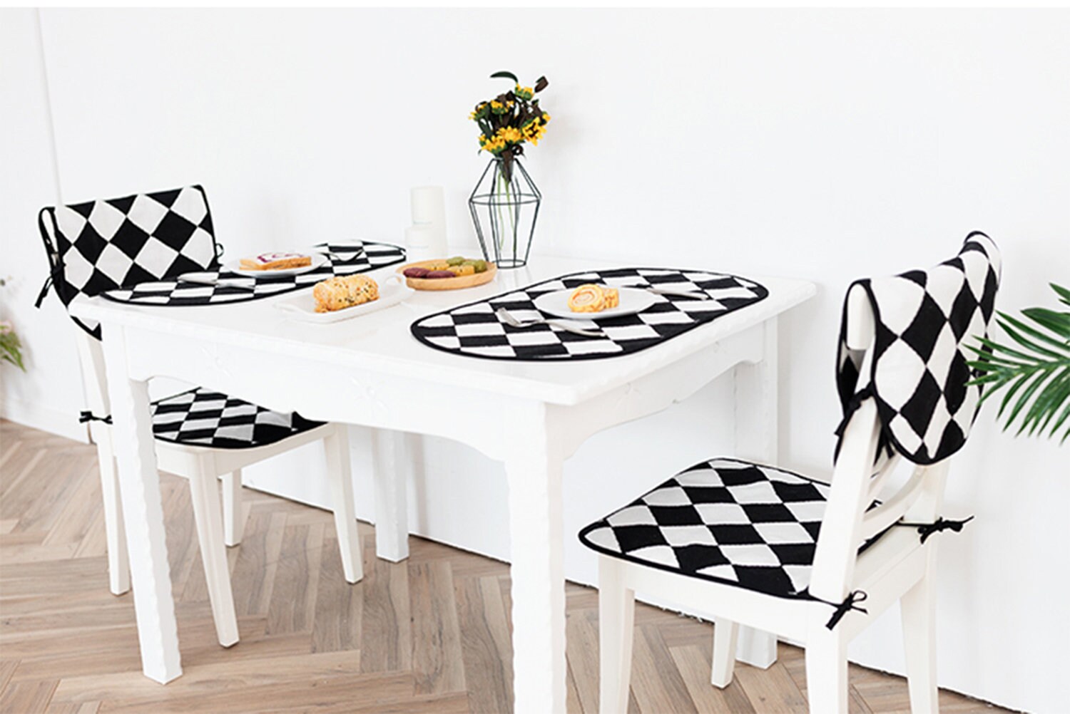 Black & White Woven Table Runner Oval Cotton Placemats for Etsy