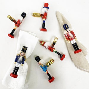 Wooden Nutcracker Decorative Napkin Rings - Set of 4 Red Festive Soldier Napkin Holders for Christmas Dining Decor - 6 Colors Available