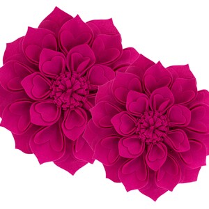 Magenta 13" 16" 3D Heart-Shape Petals Decorative Throw Pillow/ Round Handmade Flower Sofa Pillow/ Throw Pillow Covers
