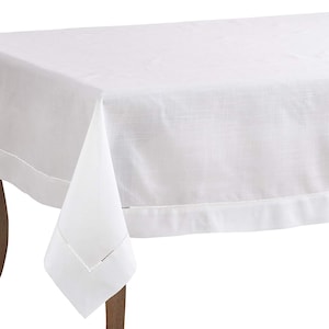 White Classic Hemstitch Tablecloth for Dining Table, Banquet, Wedding, Many Sizes Available