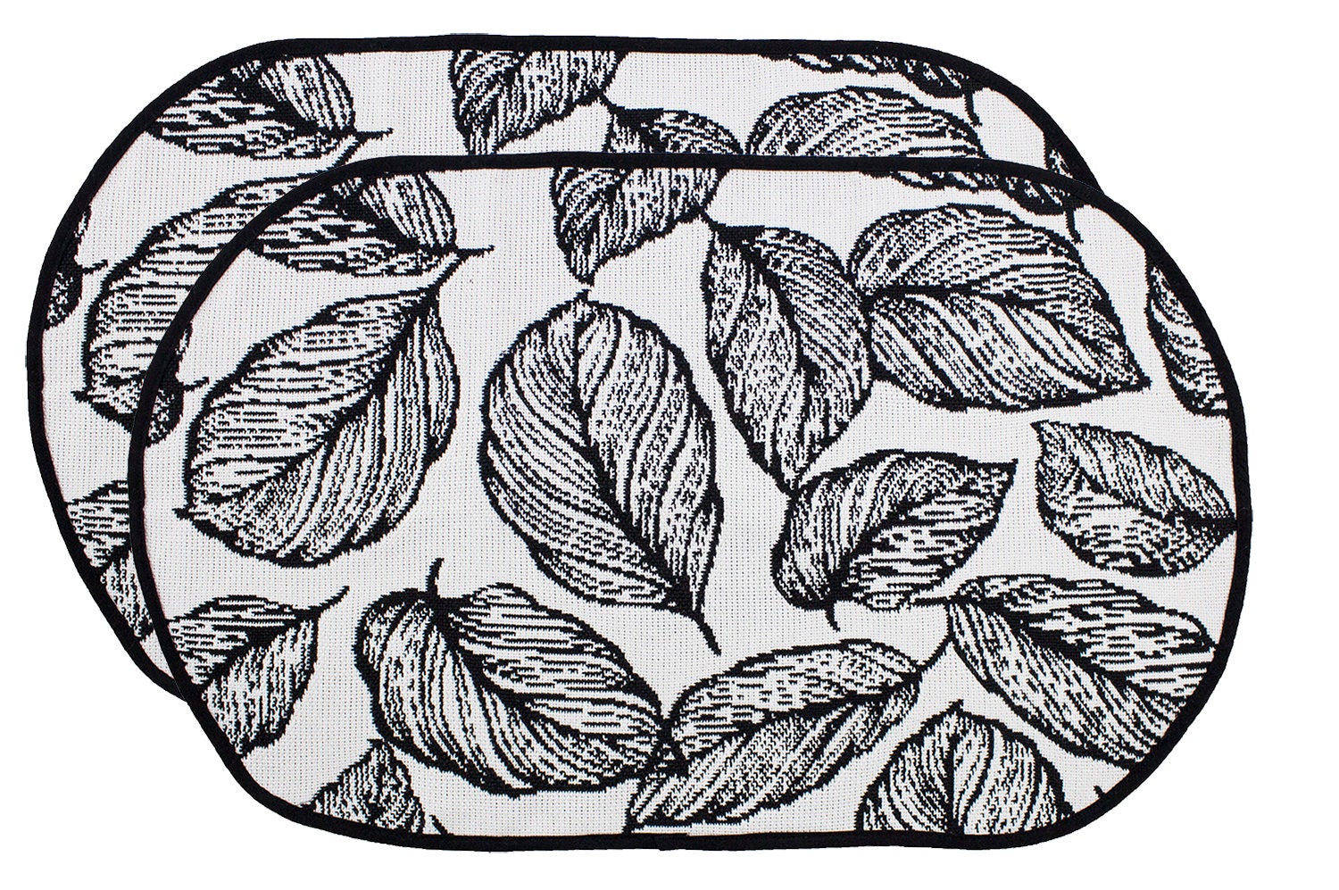 Black & White Woven Table Runner Oval Cotton Placemats for Etsy