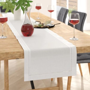 100% Pure Linen Hemstitch Design Rectangle Table Runner for Home Decor Wedding Holiday Special Events, 4 Sizes Available