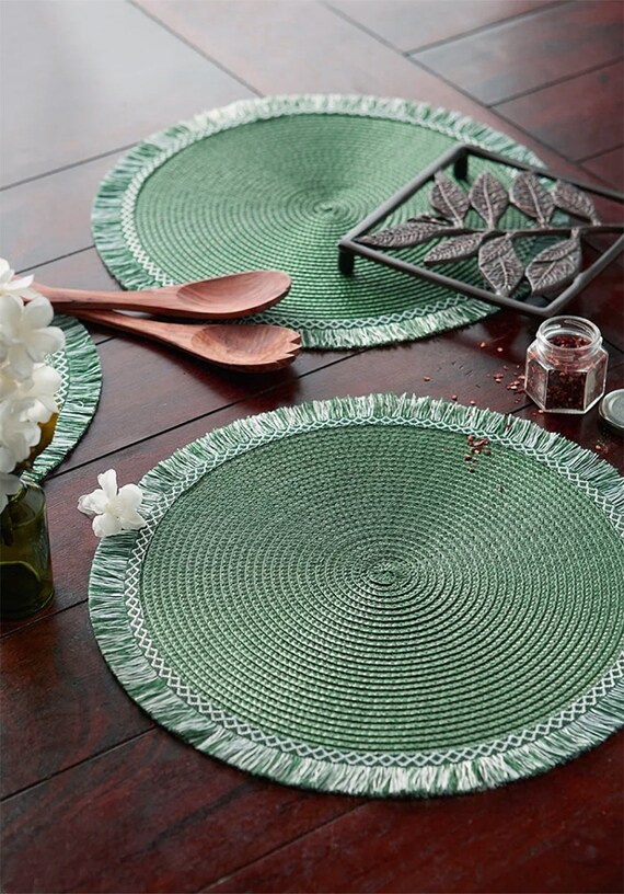 Woven Braided 15 Round Placemats With Fringe Set of 2 Etsy