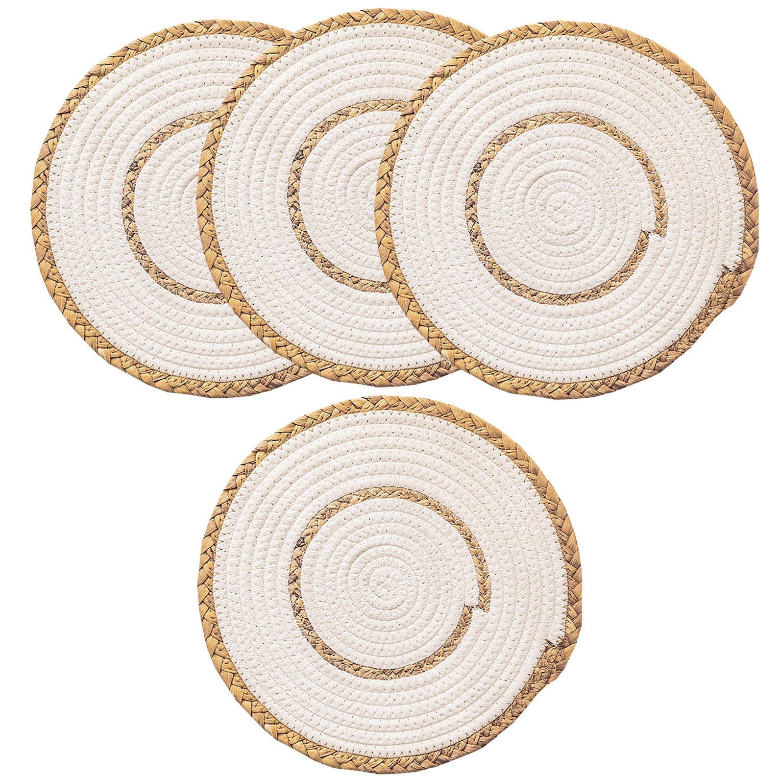 Hand Woven Rattan Cotton Rope Round Placemats Set of 4 Etsy