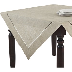 Natural Classic Hemstitch Linen-Poly Tablecloth for Special Events, Party, Wedding