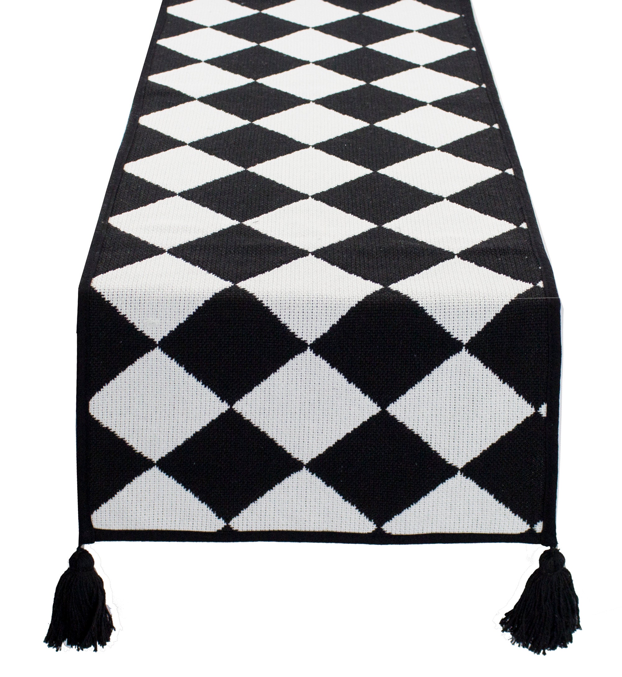 Black & White Woven Table Runner Oval Cotton Placemats for Etsy