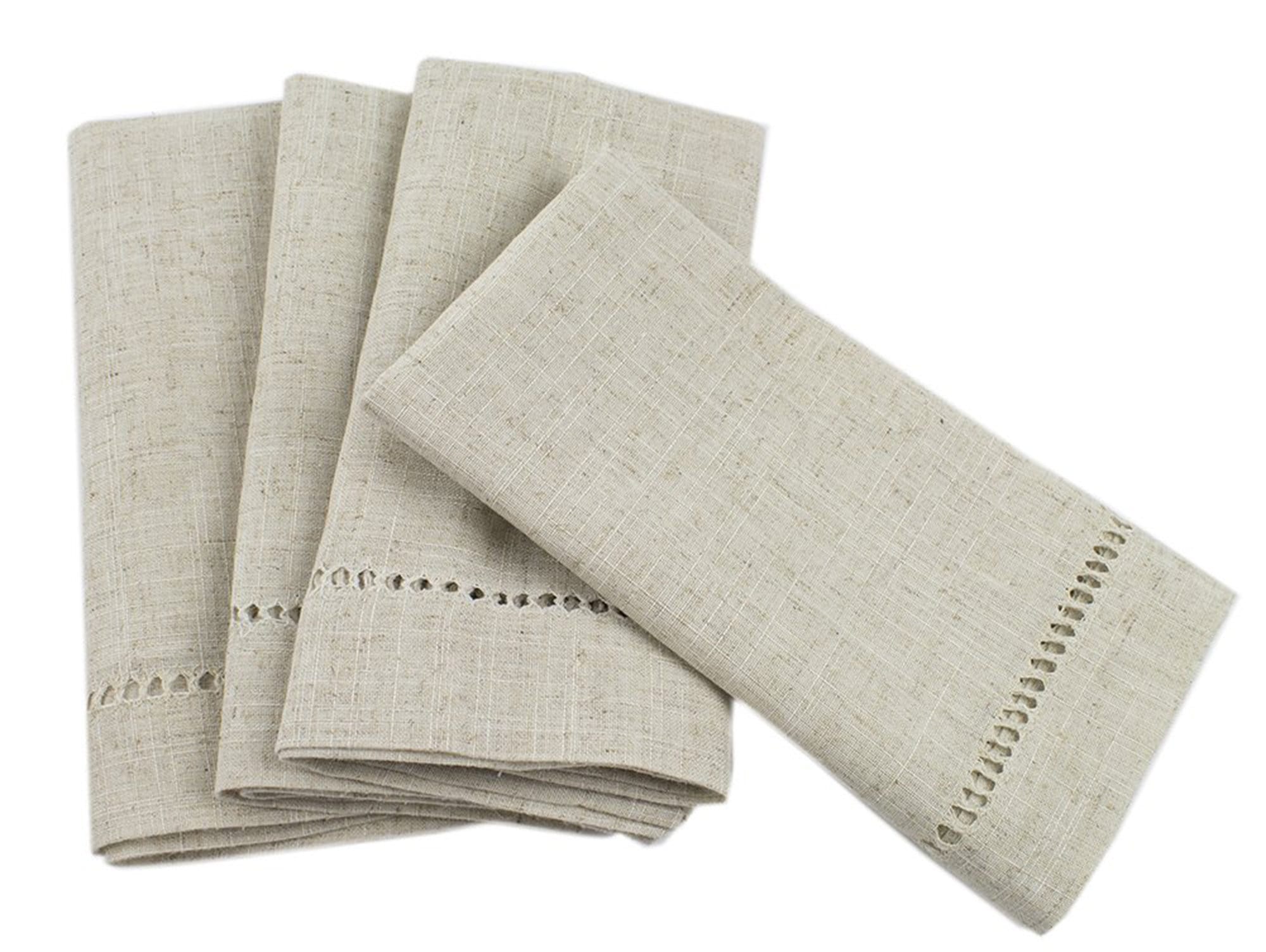 Luxe Hemstitch Bordered Linen Napkins - Set of 4, 20 X 20 inch - Multiple  Colors