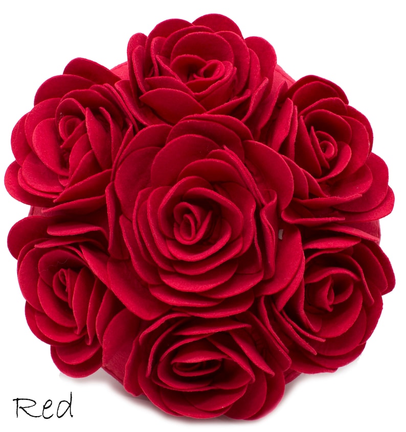 Multi Rose Motifs Felt 15-inch Round Decorative Throw Pillow Case+Insert