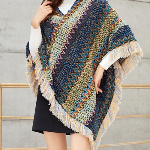 Irregular Knit Pullover Fringed Poncho Sweater Soft Wrap - Etsy