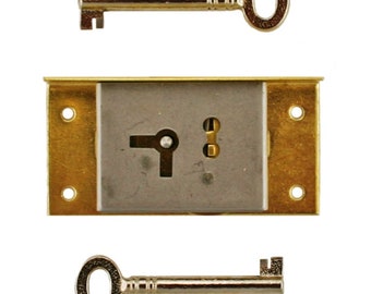 M-1848 HALF MORTISE STEEL DRAWER OR R DOOR LOCK W// BRASS MNTING PLATE H