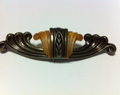 Art Deco, Antiqued Brass Finish Waterfall Bakelite quot Tortoise Shell quot Insert Drawer Pull For Furniture From The 1930 39 s - WF-101 SEE DESC.