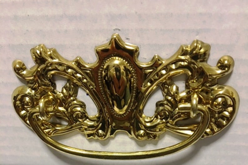 Victorian Brass Drawer bail Pull with stamped brass backplate. Etsy