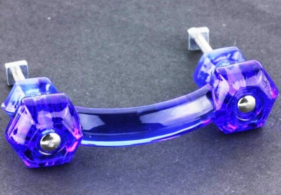 K-55G COBALT BLUE GLASS HEXAGONAL BRIDGE DRAWER PULL