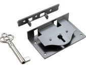 Steel Chest, or Box Lid Lock, Half-mortise lock, S-10, for chests, boxes, desks, lids, etc.,Lock body is 2-5 8 Wide X 1-9 16 High