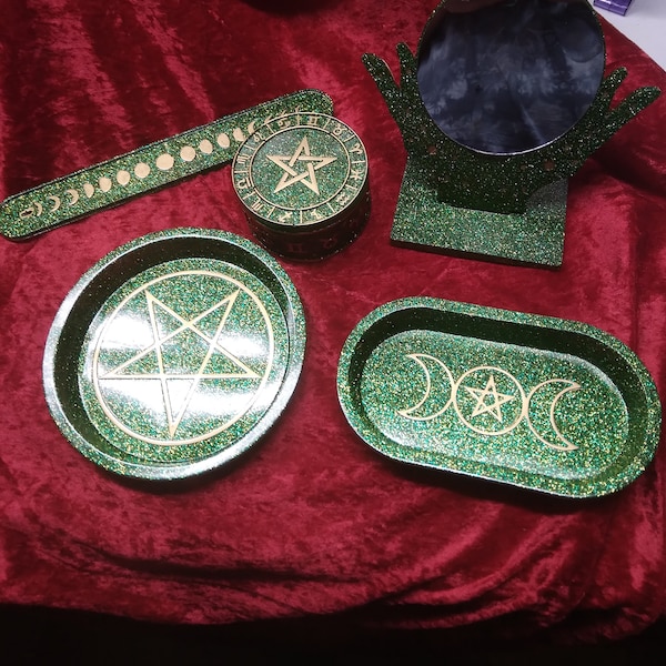 Crimson Green &Gold 5 piece Altar Set W/Add-ons