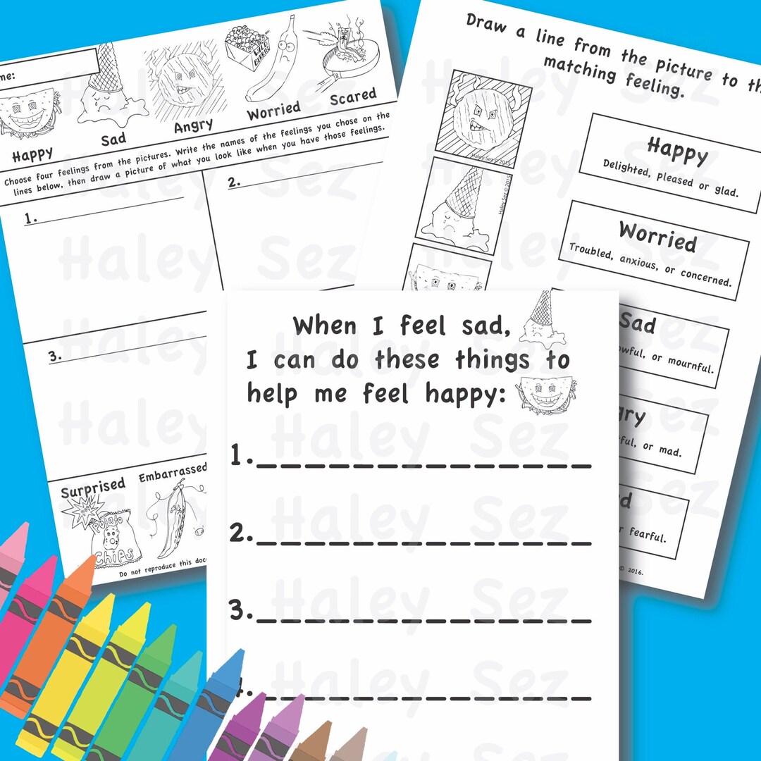 Feelings Matching, Drawing, and Self-care Lists Worksheet Pack, Social ...