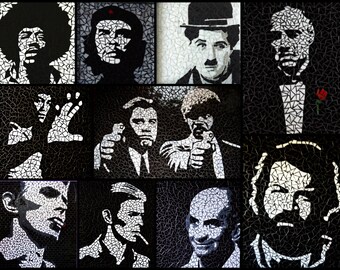 Mosaïque pochoir arts muraux / tentures murales d’idoles, héros, stars de cinéma, etc. / Portraits en mosaïque personnalisés pour une demande personnalisée