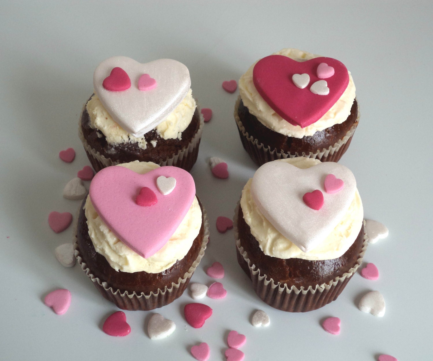 Heart Fondant Cupcake Topper Big and Small Hearts in Pink Etsy