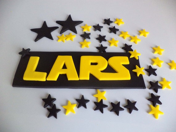 Star Wars Edible Name Plaque Cake Topper Black And Yellow Etsy