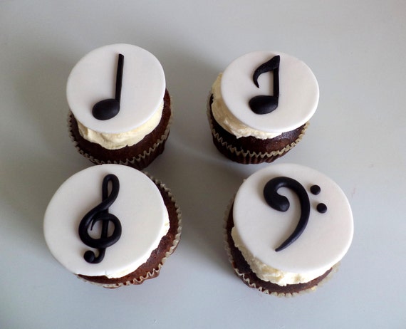 Music Notes Party Black White Fondant Cupcake Toppers Etsy